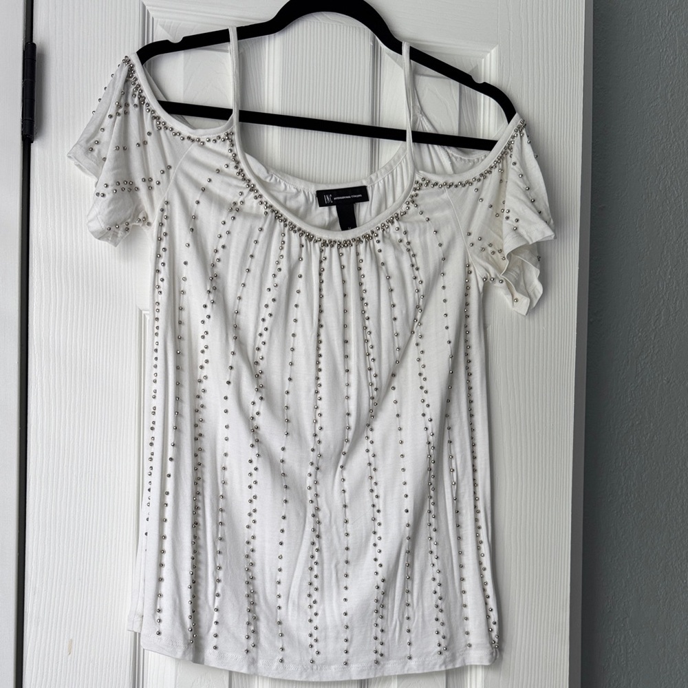 INC International Concepts White Studded Blouse